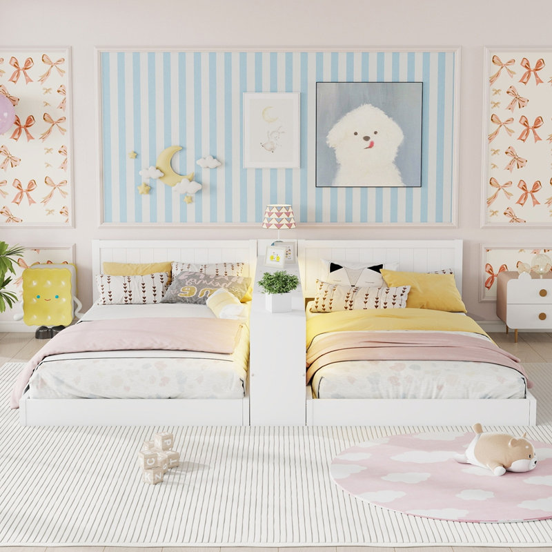 Double cadre de lit simple avec rangement, lit simple avec lumière et station de charge, 2 lits simples convertibles pour 2 enfants