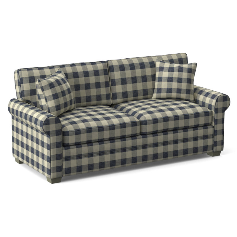Bedford Sofa, Frost White Finish, Blue Buffalo Check; 0120-61