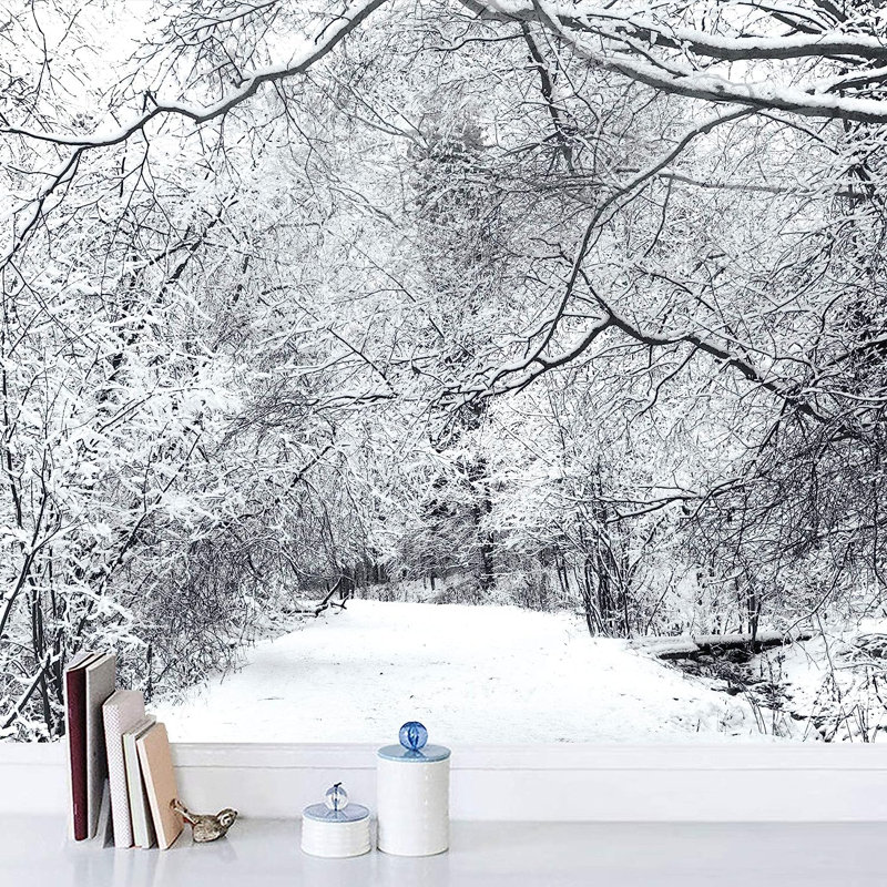 Murale neige couverte de branches d'arbres, L 66 po x l 96 po