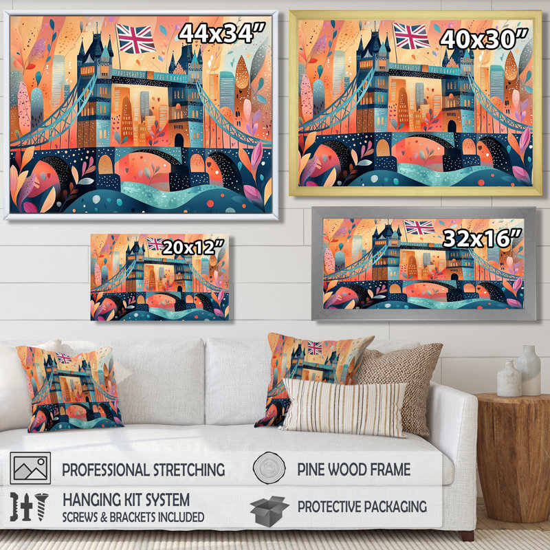 Pop Art Tower Bridge Lights in London, Royaume-Uni, art mural, H 12 po x l 20 po, Noir, noir, noir, noir