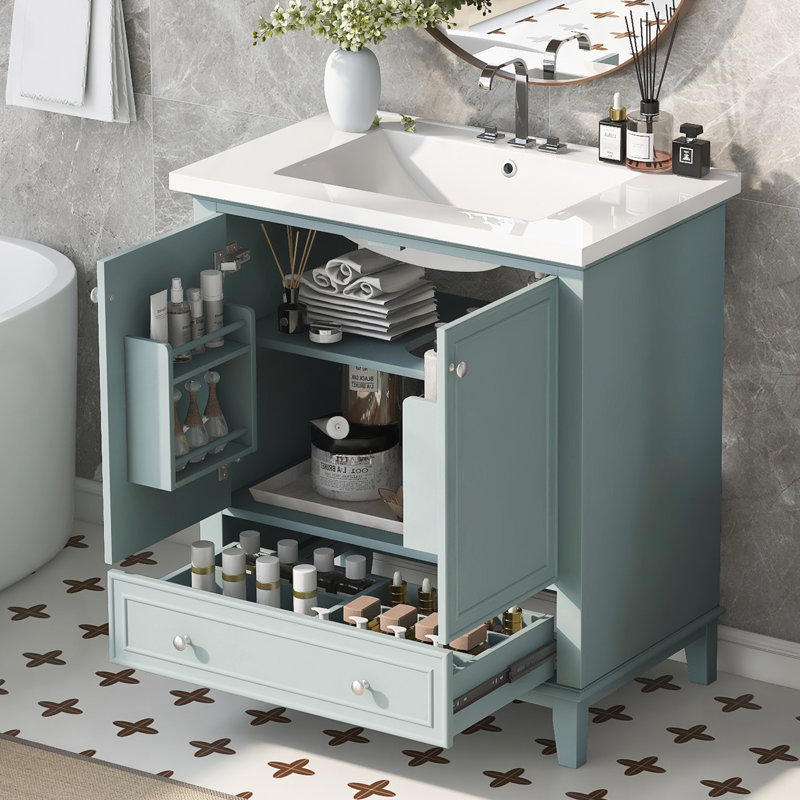 Lasne 30'' Single Bathroom Vanity with Ceramic Top, Green