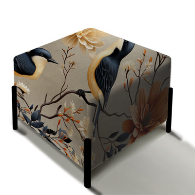 Birds On Branch Collage - Floral Square Ottoman