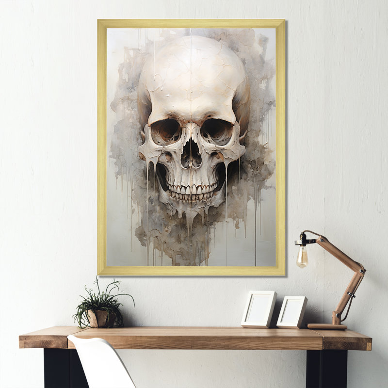 «Skull Elegance Portrait IV», reproduction sur toile, Cadre doré simple, H 32 po x l 16 po x P 1 po