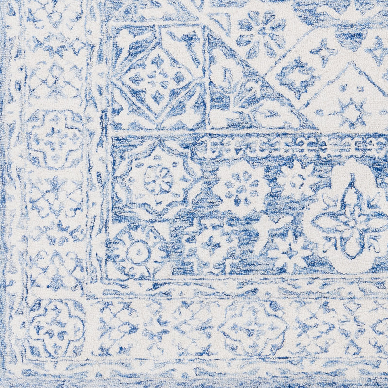Tapis bleu pâle / ivoire en laine touffeté à la main Clarktown, Rectangle 6 pi x 9 pi