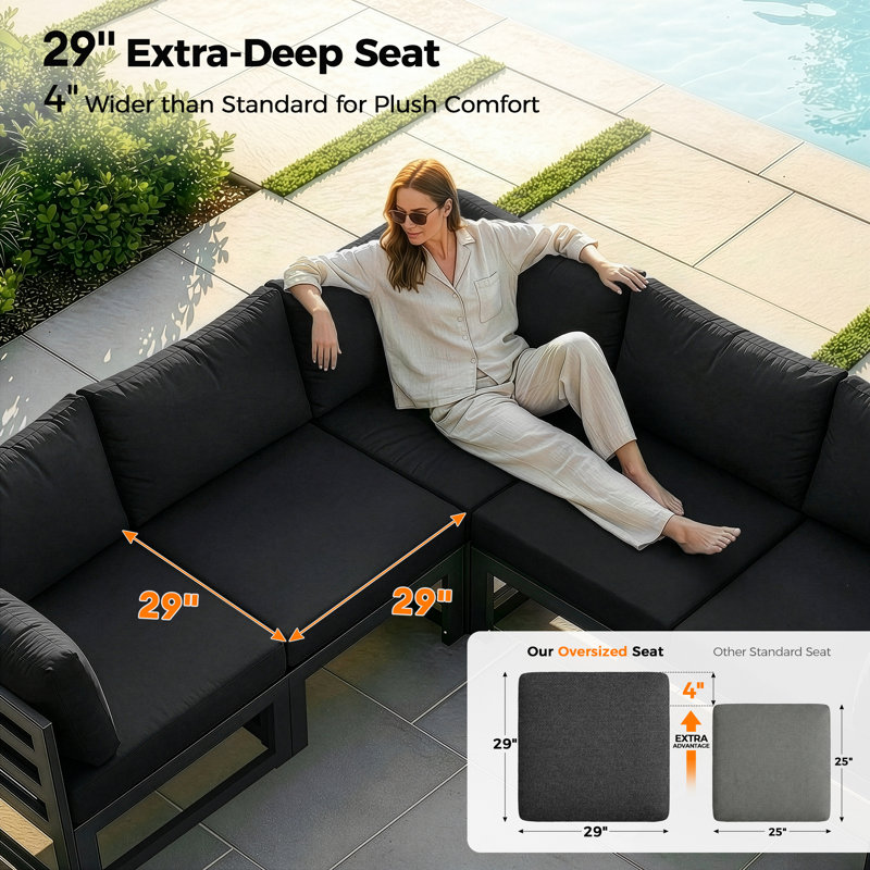 Gilemette 8-Piece Modern Aluminum Outdoor Sectional Seating Group with Cushions & Coffee Table, Rust-Resistant Patio Conversation Set