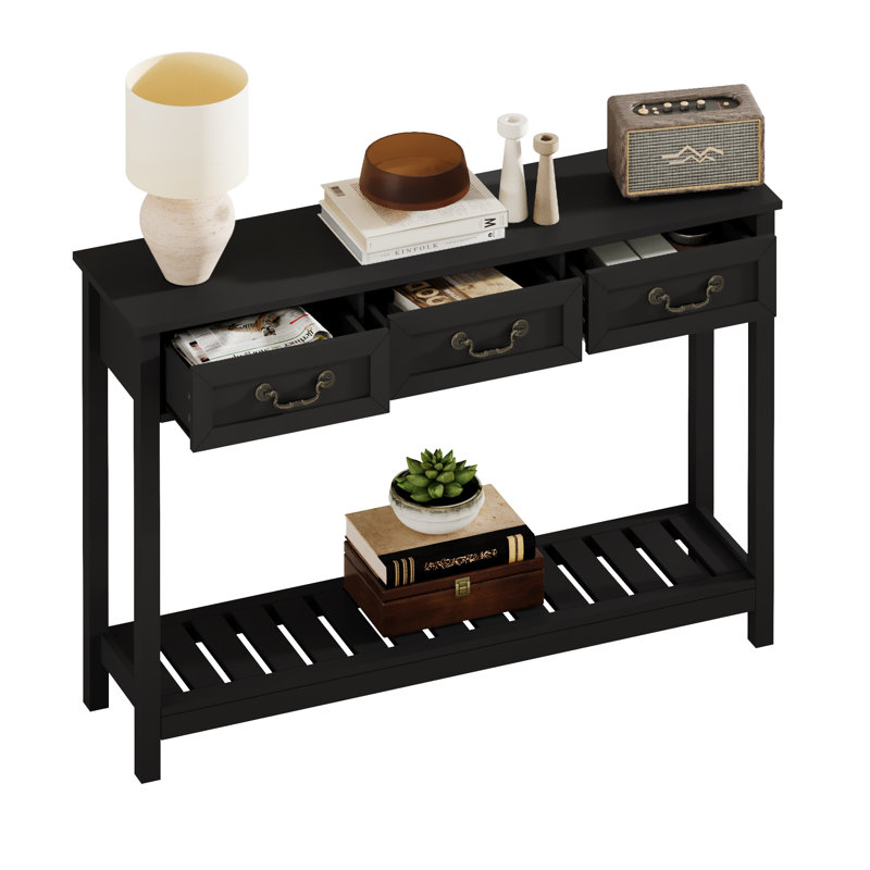 Console l 47,2 po avec 3 tiroirs et tablette de rangement, Noir mat