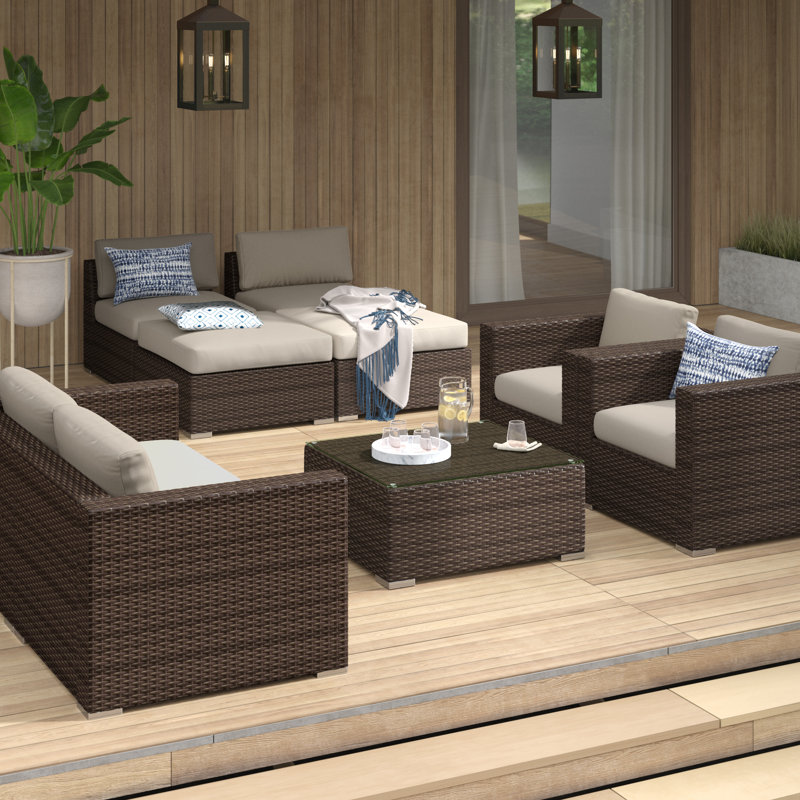 8 - Person Patio Conversation Set with Cushions, Brown