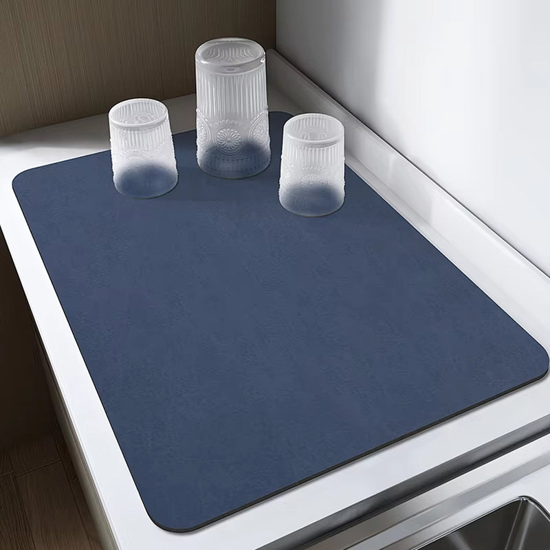 Tapis de séchage pour vaisselle avec comptoir en caoutchouc antidérapant, Bleu
