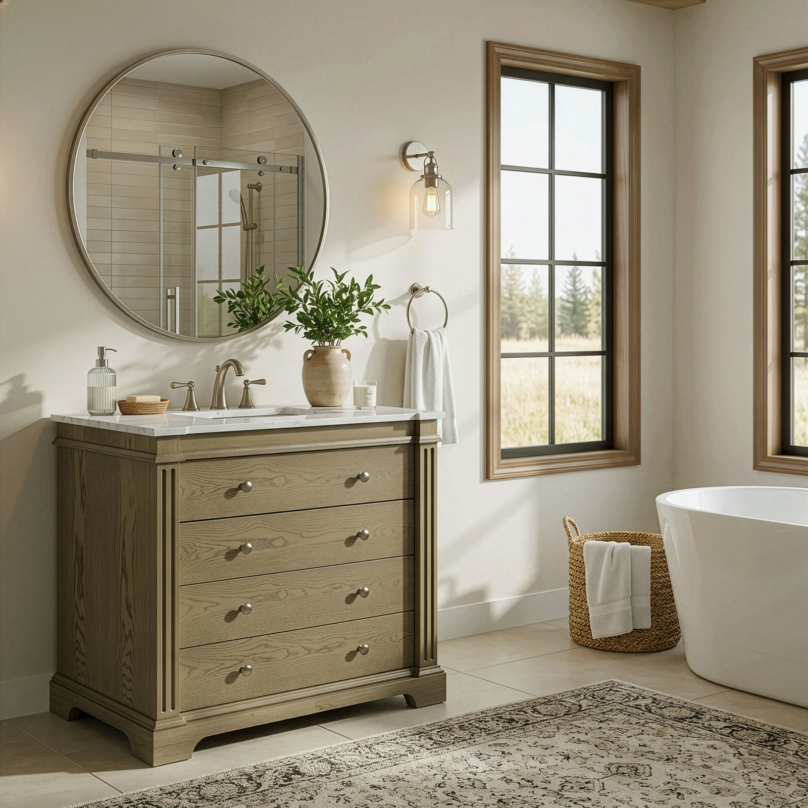 Garza 36" Acacia Single Bathroom Vanity, Light Oak Brown