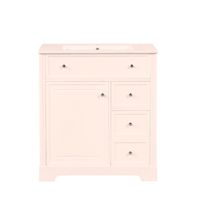 30" Bathroom Vanity with Sink Top, Bathroom Vanity Cabinet with Door and Two Drawers, MDF Boards, Solid Wood, One Package,White
