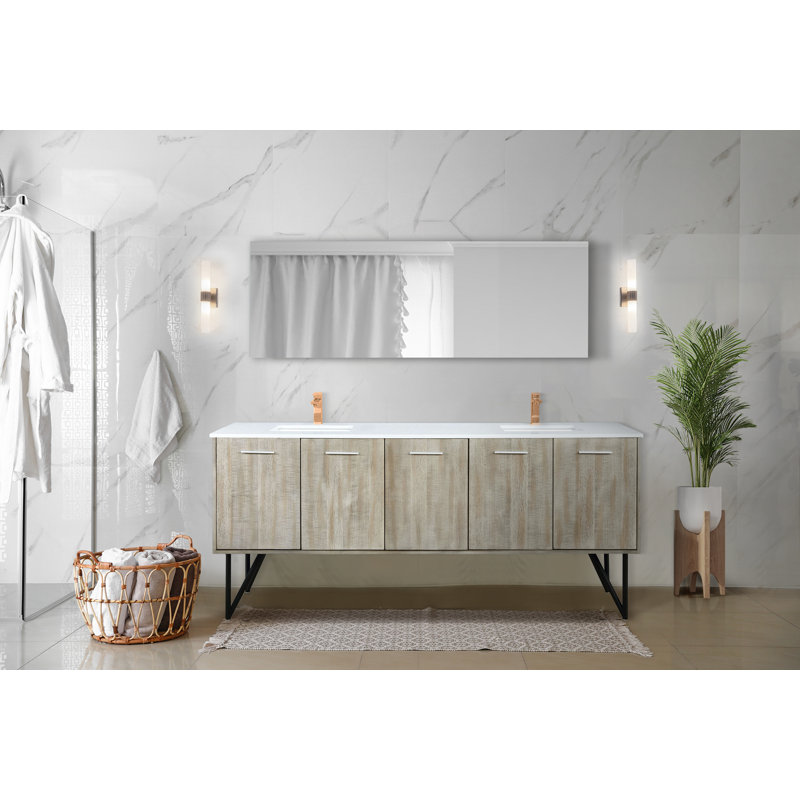 Ensemble de meuble-lavabo double avec robinet l 80 po x P 20 po Lancy, Quartz blanc