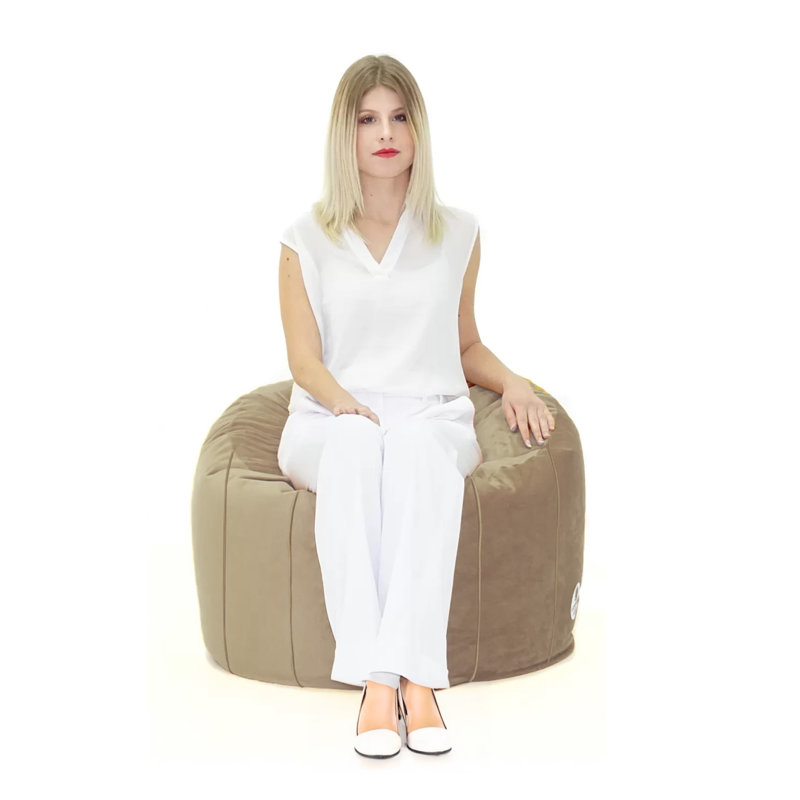 Medium Round Bud Velvet Bean Bag Cover - 27.5" X 27.5" - Beige, Beige Polyester