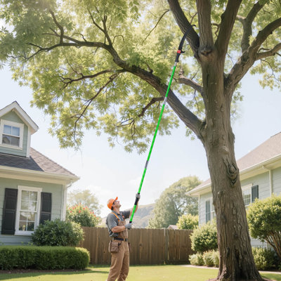 Manual Pole Saw, 3.87-27 ft Extendable Pole Tree Pruner, Sharp 65Mn Steel Blade, Lightweight Fibreglass Handle Pole, Double-Hook Saw for High Branch Trimming, Pruning Tool for Palms, Shrubs