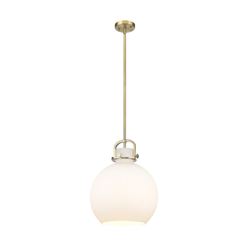 Luminaire suspendu à 1 tige Sligo, Laiton brossé, H 17,63 po x l 14 po x P 14 po, Blanc