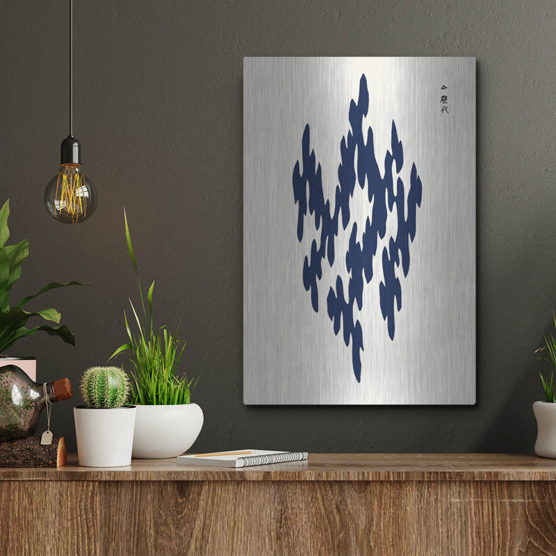 «Lark Manor ™« Blue Woodblock 3 »par Incado, art mural en métal, H 16 po x l 12 po
