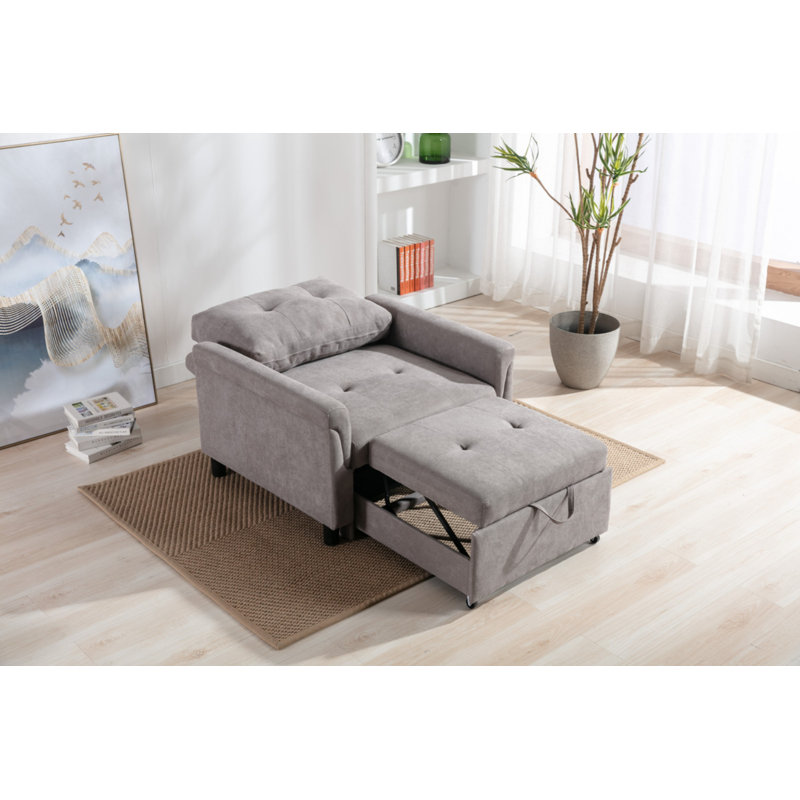 Hannah 35"W Grey Woven Convertible Armchair, Grey