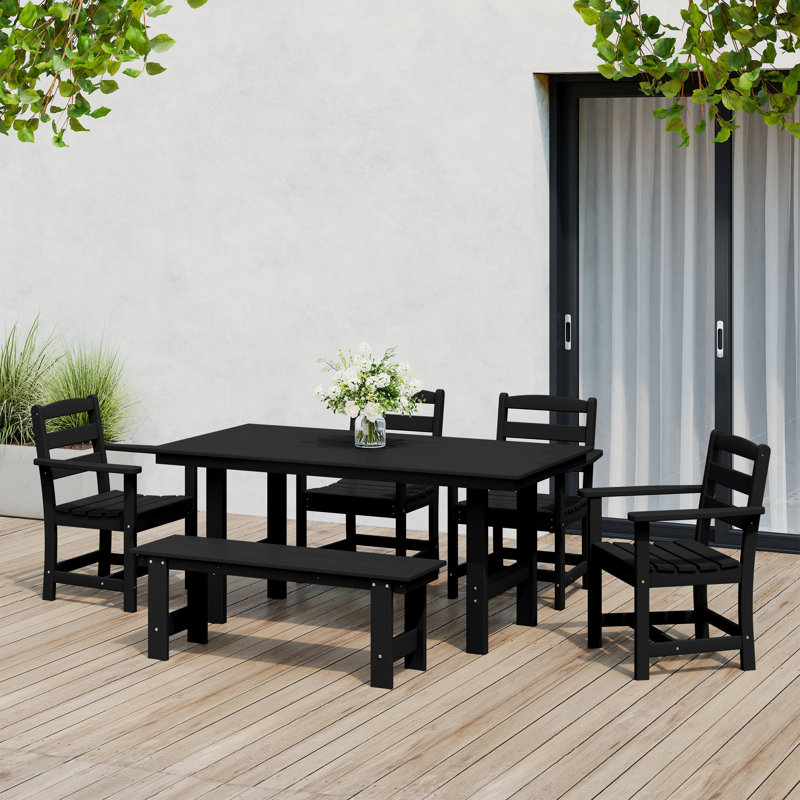 Ensemble de salle à manger avec accoudoirs 6 pièces et banc, Noir