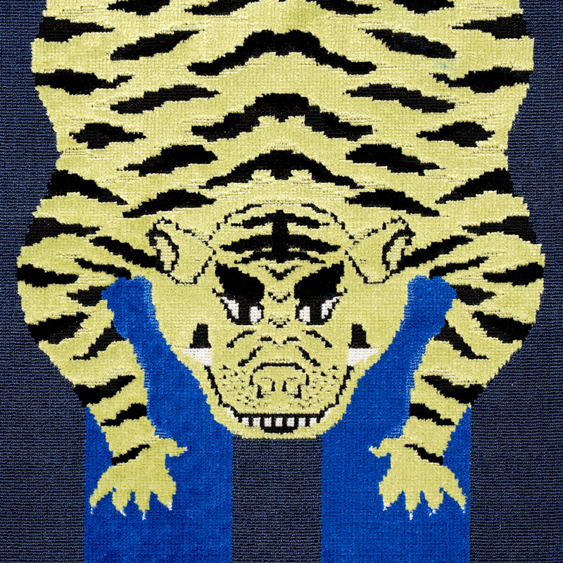 Tissu velours tigre Jokhang, Bleu