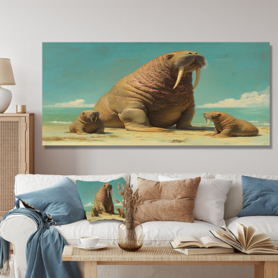 Morse nautique scène en été II - animaux, impression murale en métal
