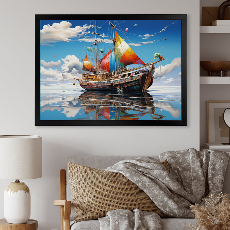 Baoan Boat surreal Sailings - Reproduction, Cadre simple noir, H 24 po x l 32 po x P 1 po