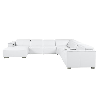 Canapé modulaire en L en cuir véritable 7 pièces WHITE avec 3 fauteuils inclinables électriques et appuis-tête réglables
