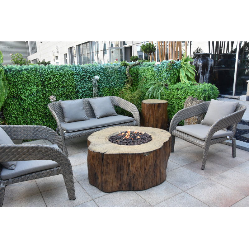 Manchester 42" Outdoor Redwood Concrete Fire Table 45,000 BTU - Includes Lava Rocks & PVC Cover, Propane