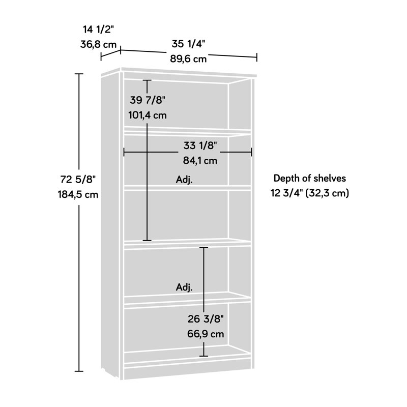 Classic Cherry Adjustable 5-Shelf Library Bookcase