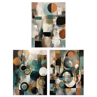 Midcentury Modern Abstract Circles Pastel Elegant - 3 Piece No Frame Print Set