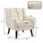 Davey Upholstered White Linen Blend Tufted Wide Back Armchair with Solid Wood Leg-1917714915