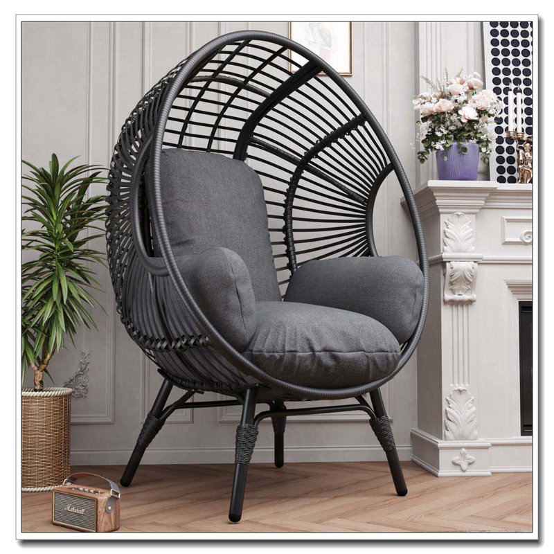 PE Wicker Weaving Patio Egg Chair, Gray, Black
