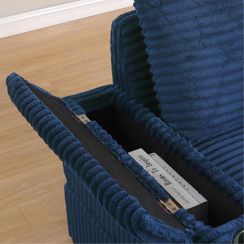 Canapé avec 2 coussins décoratifs et un repose-pieds, canapé confortable et profond pour le salon, Velours côtelé bleu