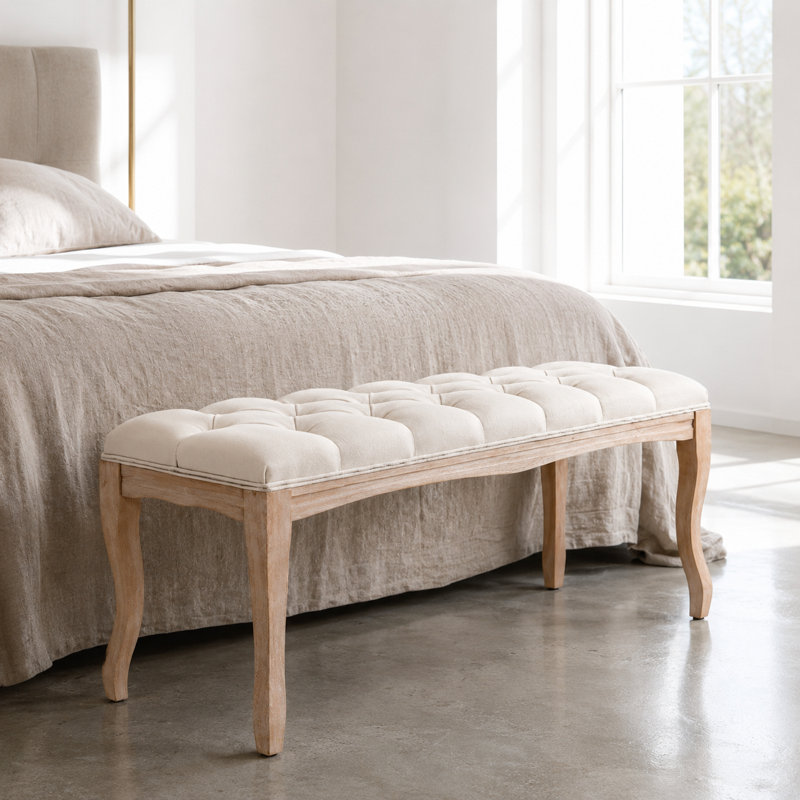 Banc de chambre rembourré capitonné French Vintage, 18.9" H x 43.3" L x 15" D, Beige