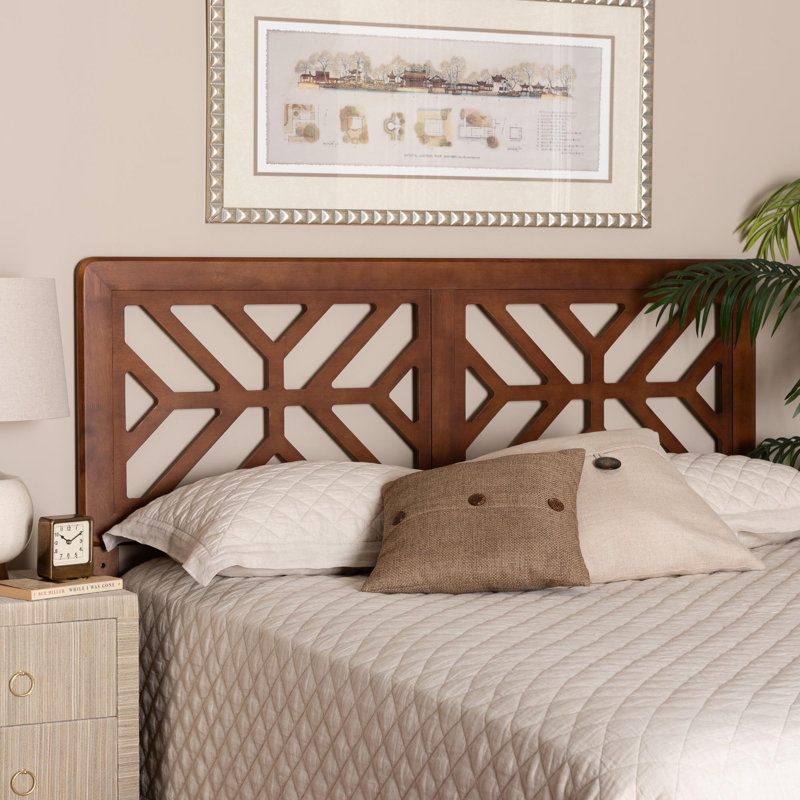 Baxton Studio Kalare Wood Headboard With Geometric Cutout Design - Modern Decorative Panel For Bed Frame, Contemporary Bedroom Accent With Adjustable Height, Queen