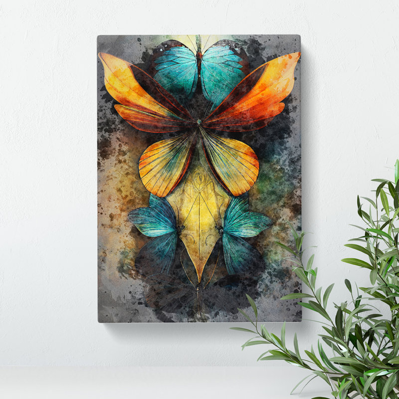Butterflies In Watercolour No.2 - Wrapped Canvas Print, 60cm H x 40cm W x 3cm D