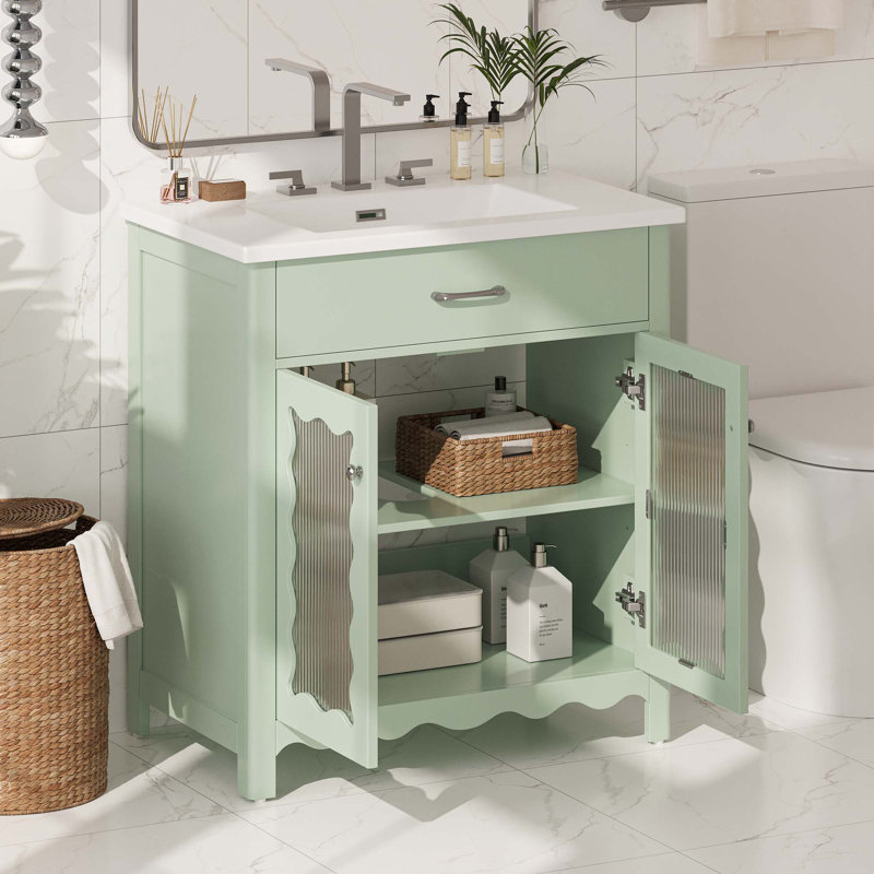 Meuble-lavabo 31 pouces avec verre trempé, Vert