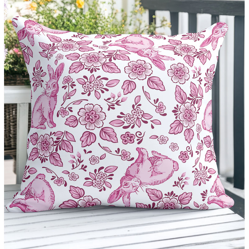 Coussin décoratif extérieur Bunny Toile, Carré 18 po, Rose