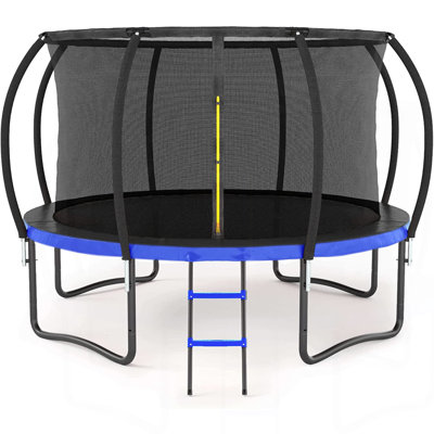 12FT Outdoor Big Trampoline Inner Safety Enclosure Net, Ladder, PVC Spring Cover Padding, For Kids, Blue Color