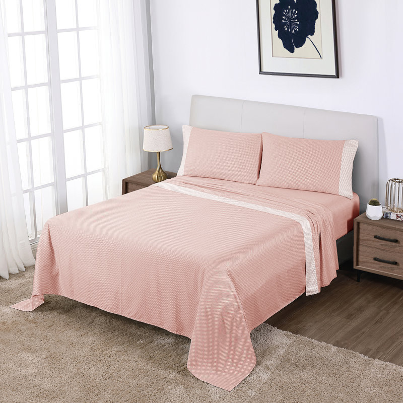 Anti-Microbial 100% Cotton Sateen 4-Piece Sheet Set, Queen, Blush