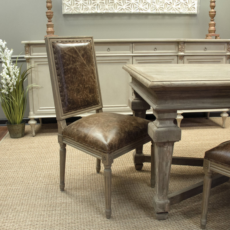 Louis Leather Side Chair, Jute