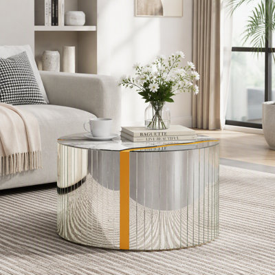 Table basse compacte avec miroir en marbre blanc