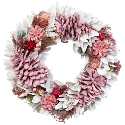 Couronne de Noël artificielle givrée au chardon et pomme de pin - 14 po - non éclairée