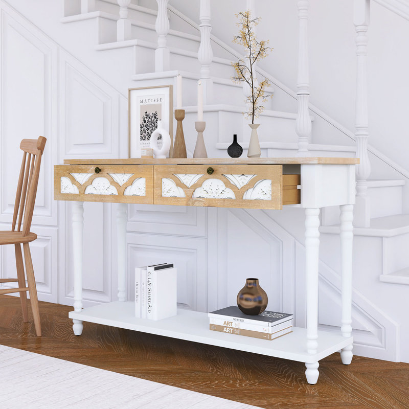 " traditional console table with 2 drawers and bottom shelf, easy assembly entryway table with classic design