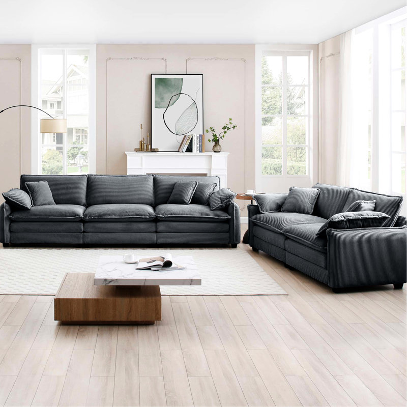 Velours côtelé gris: un mélange de mode et de rétro avec un siège profond comme un nuage pour le confort du salon