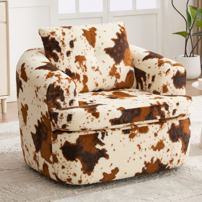 Fauteuil demi-tonneau pivotant à 360 ° 360,6 po avec chaise à deux couches pour le salon, la chambre à coucher, le bureau et l'hôtel, beige et brun