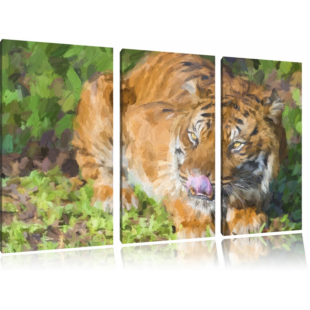 3-tlg. Leinwandbilder-Set „Großer Tiger“, Kunstdruck