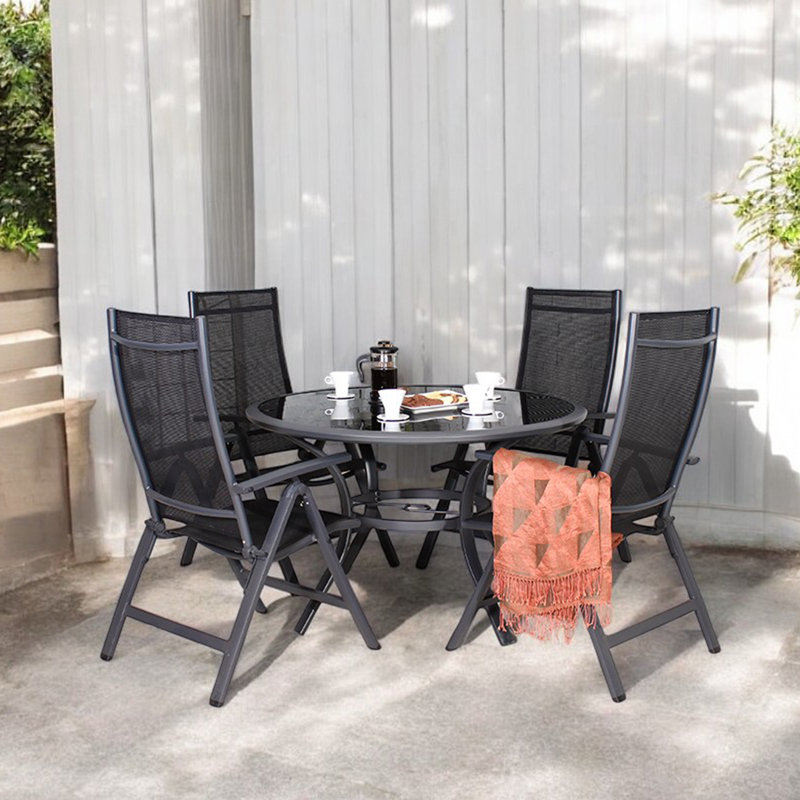 SORRENTO 4 Seater Round Dining Recliner Set with Textylene Multi Position Chairs, Black