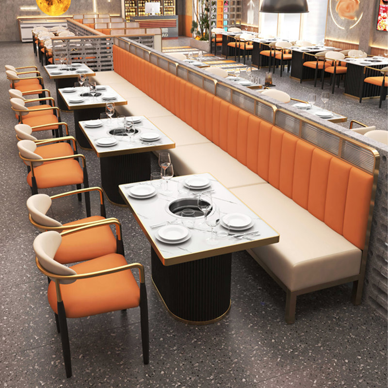 Banc rembourré en similicuir Modern Simple Cafe, Beige / orange