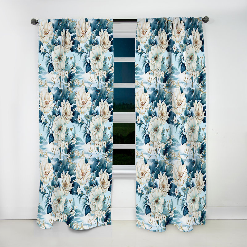 Océan bleu élégant nautique - Rideau floral - Rideau floral obscurcissant - 1 panneaux, L 52 po x L 90 po