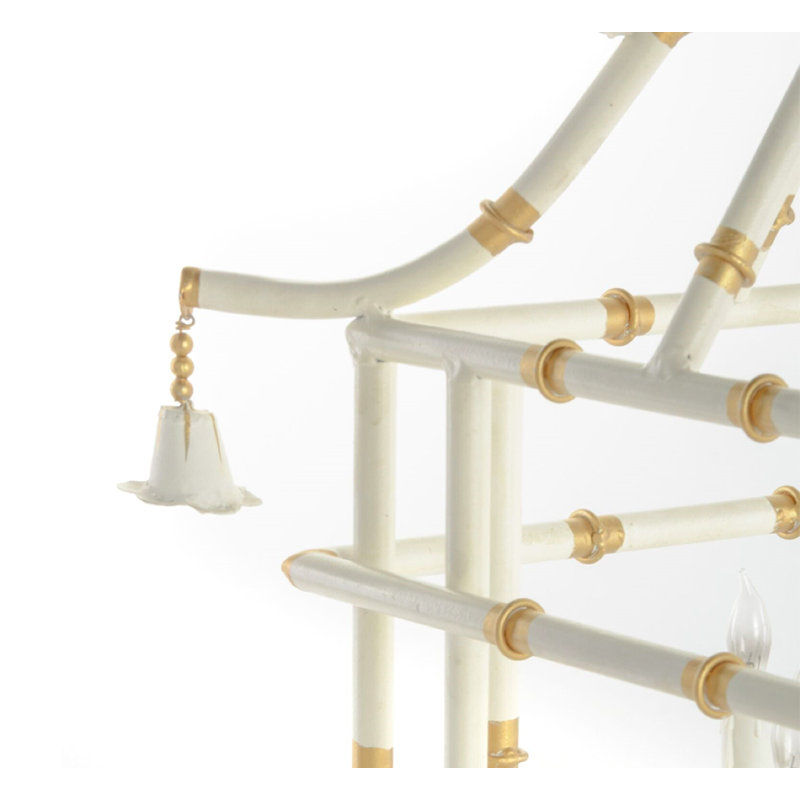 4 - Light Chandelier, Ivory/Gold, 24" H x 16" W x 16" D