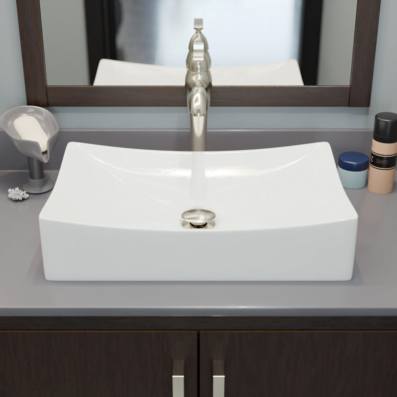 Novatto 21.75'' Porcelain Rectangular Bathroom Sink, White, Brushed Nickel